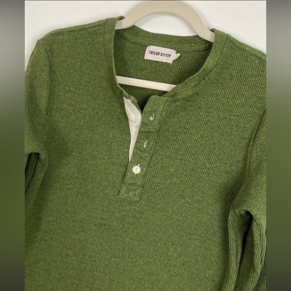 Taylor Stitch Waffle Knit Henley Shirt Mens Size Medium 40 Green